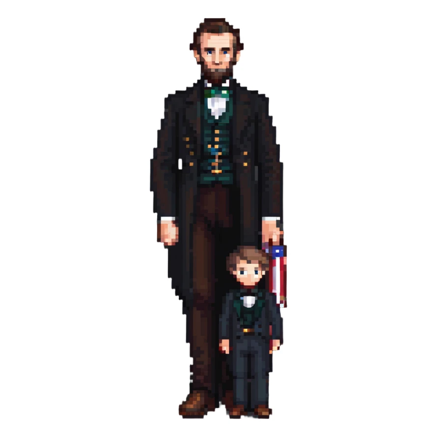 Abraham Lincoln stepping on Stephen Douglas in pixel art style sticker