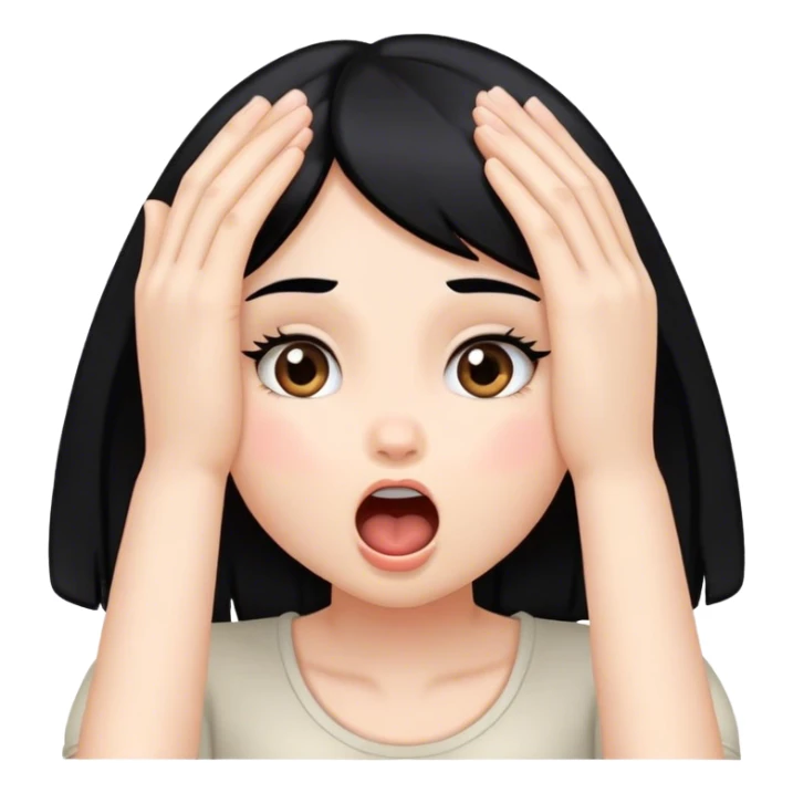 Girl with black hair hands on her cheeks mouth open sticker