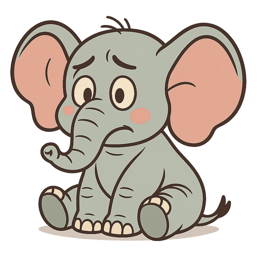 baby elephant sitting with big ears in flat toon style sticker