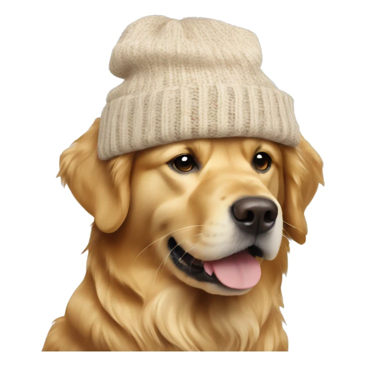 Golden retriever with brown and white knitted hat sticker