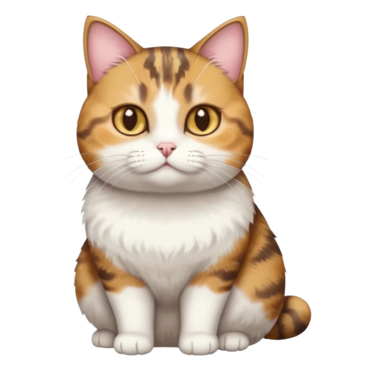 full body torbie and white cat with small head, hazel eyes, and short but chubby body sticker