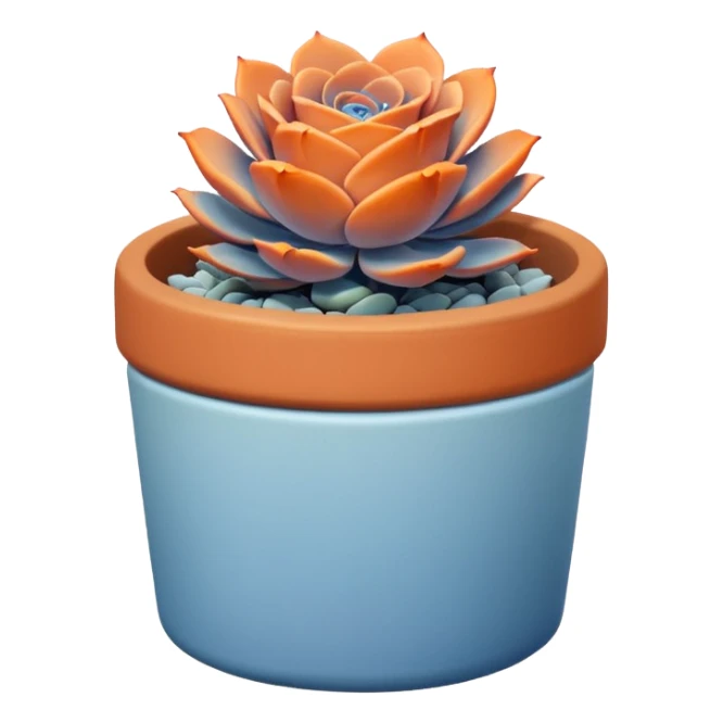 A ceramic pot in a pastel orange color, shaped like a cylinder, the pot is short and contains an Echeveria Blue Rose plant. sticker