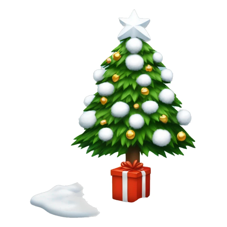 Christmas tree with snow on it and white presents under the tree sticker