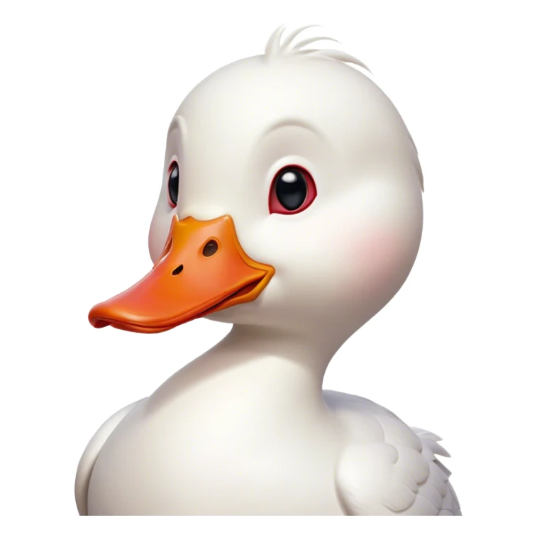 Cinematic Comical White Duck Portrait Emoji, Head tilted dramatically with an exaggeratedly amused expression, featuring a striking, glossy white plumage with a quirky red bill, wide, expressive eyes filled with playful disbelief, Simplified yet hilariously expressive features, highly detailed, glowing with a slightly sassy glow, high shine, dramatic yet playful, stylized with an air of cheeky mischief, bright and endearing, soft glowing outline, capturing the essence of a spirited and over-the-top duck, so meme-worthy it feels like it could quack its way into internet fame instantly! sticker