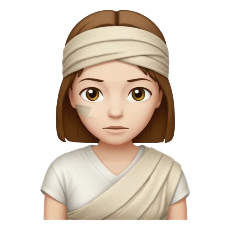 Mummy, his clothes:white T-shirt, brown hair sticker