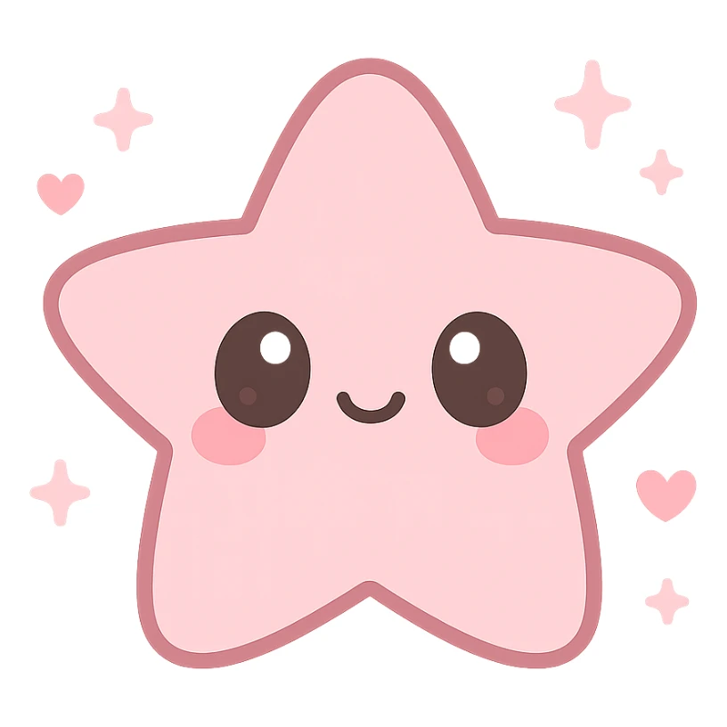 kawaii style icon of a pink star with a cute face, soft pinks sticker