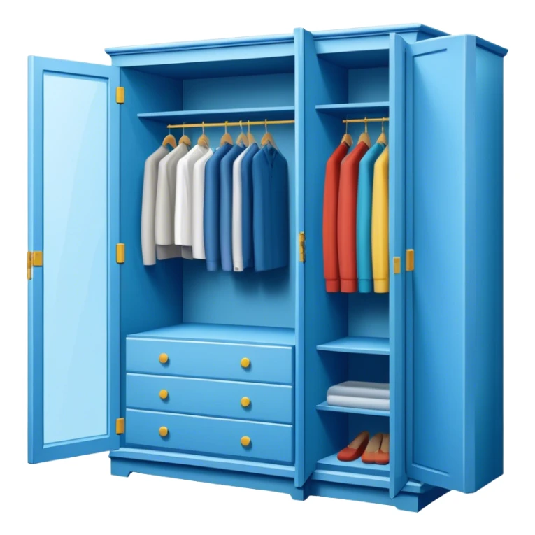 Icon for Furniture Design: a blueprint of a wardrobe without clothing inside, featuring a 3D installation with dimensions and a ruler or measuring tape. The icon should represent the detailed design and measurement process in furniture creation. Transparent background. sticker