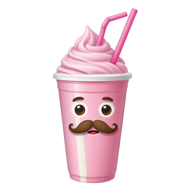 strawberry milkshake in a take-out cup with mustache sticker