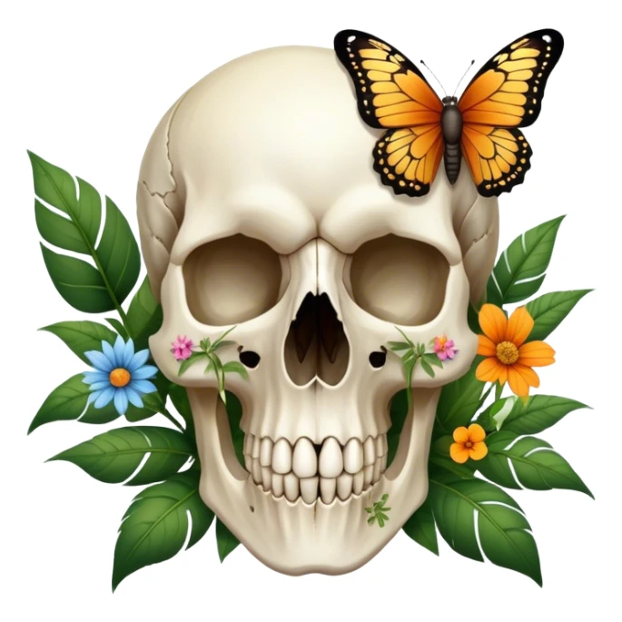 Eagle skull with plants, flowers, butterflies  sticker