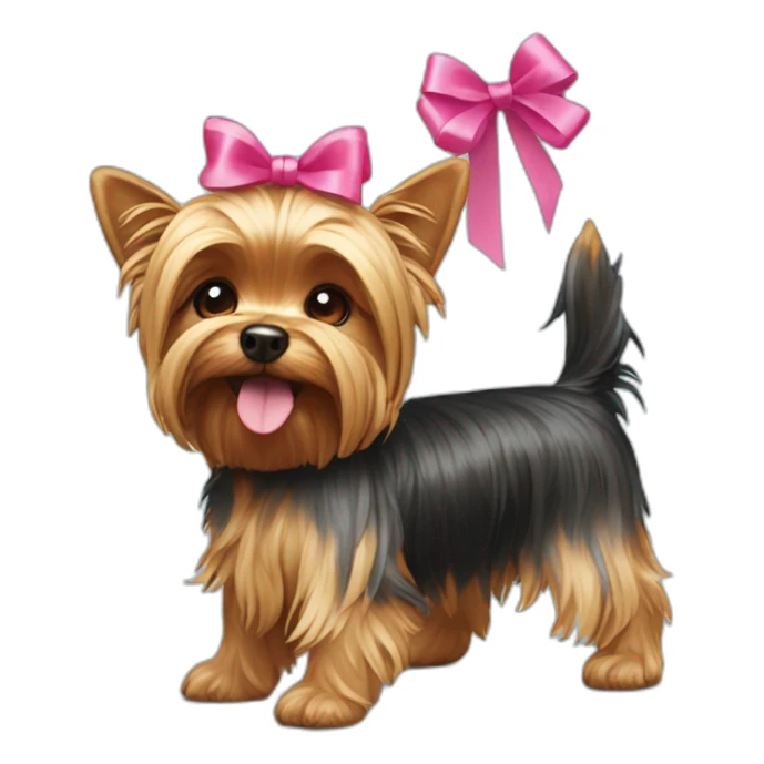 yorkshire terrier standing on his back paws with a ribbon on his head sticker