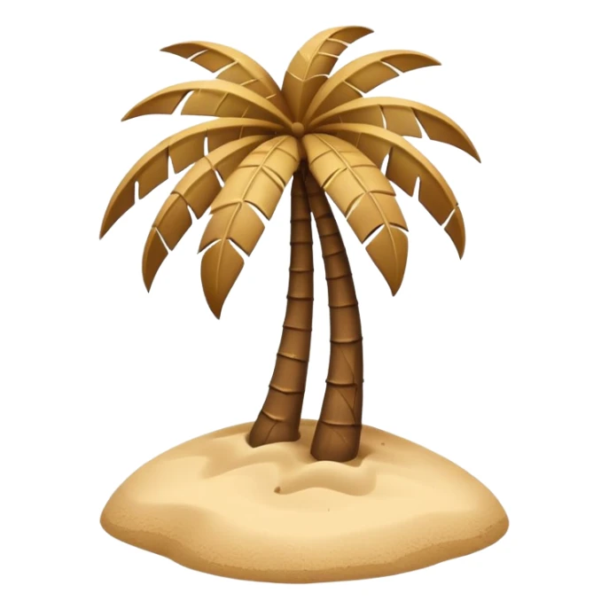 A 3D cartoon coconut palm tree with coconuts near the top and a sandy base, tropical light setting, Memoji-style realism. sticker