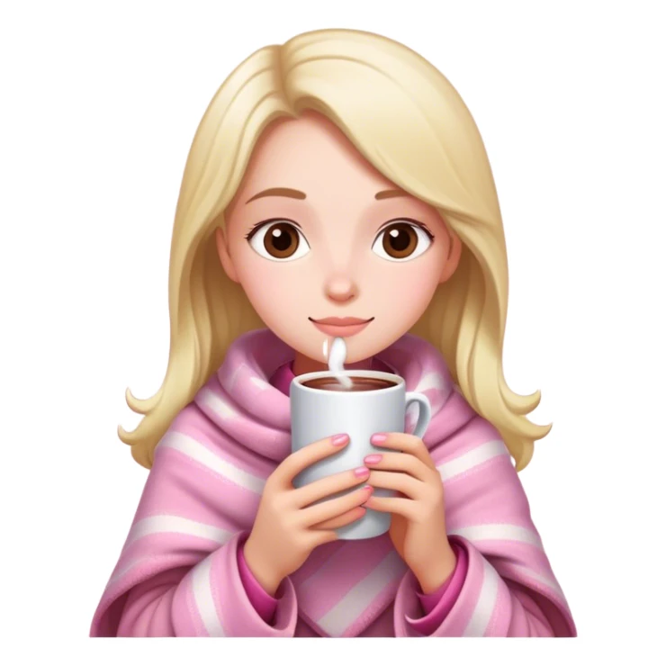 Girl wearing pink blanket drinking hot chocolate  sticker