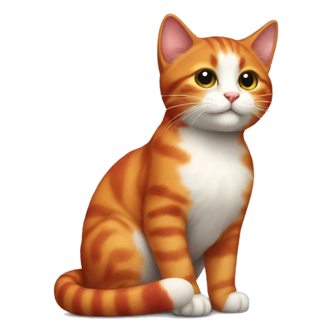 A small tricolour kitty playing with a big red cat sticker