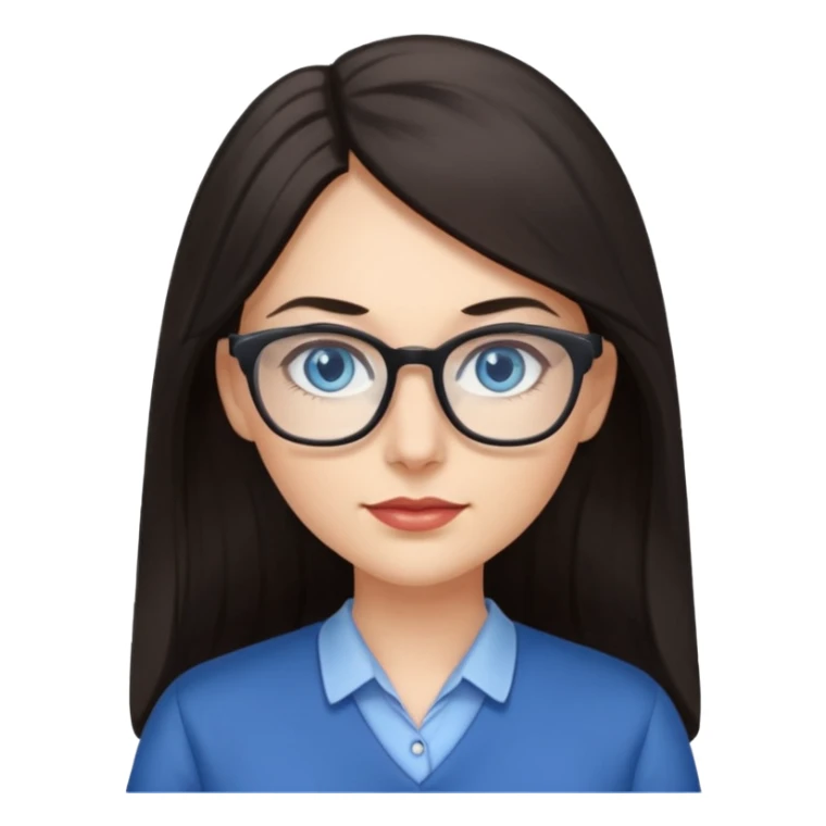 long dark hair, blue eyes, glasses teacher female, eyelashes sticker