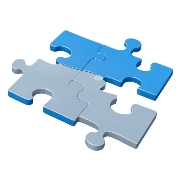 Minimal flat-style puzzle piece emoji in blue and grey, professional design for business presentation, clean edges, modern Anaplan-style aesthetic sticker