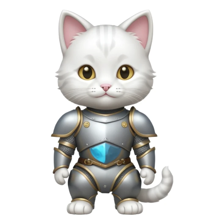 baby white cat in armor, full body, smile sticker