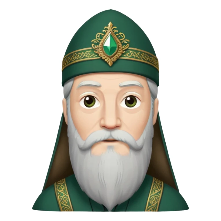 albus dumbledore with very long beard with dark green turkish fez cap and decorative motifs, no gem sticker