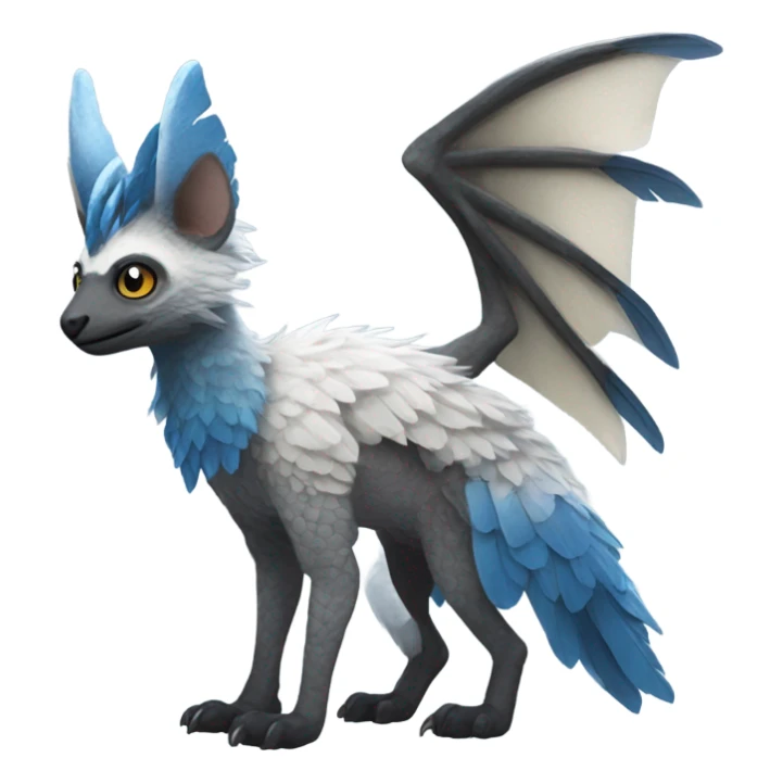 Trico The Last Guardian Creature With Blue Horns, Grey Wings, And long tufted tail sticker