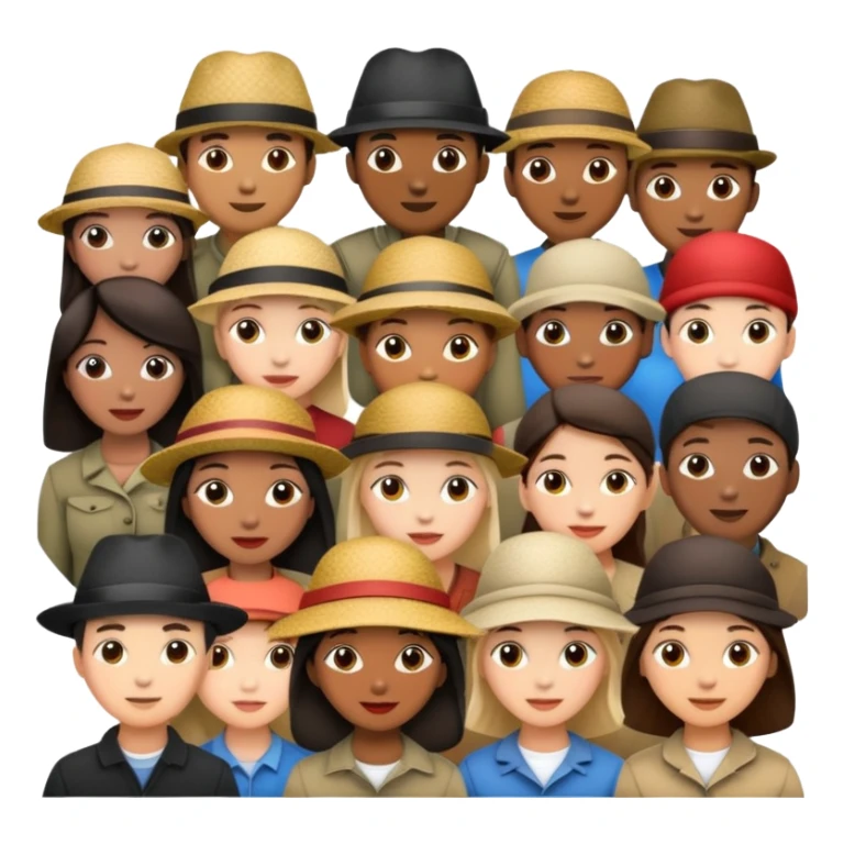 diverse group of people, each with a unique hat sticker