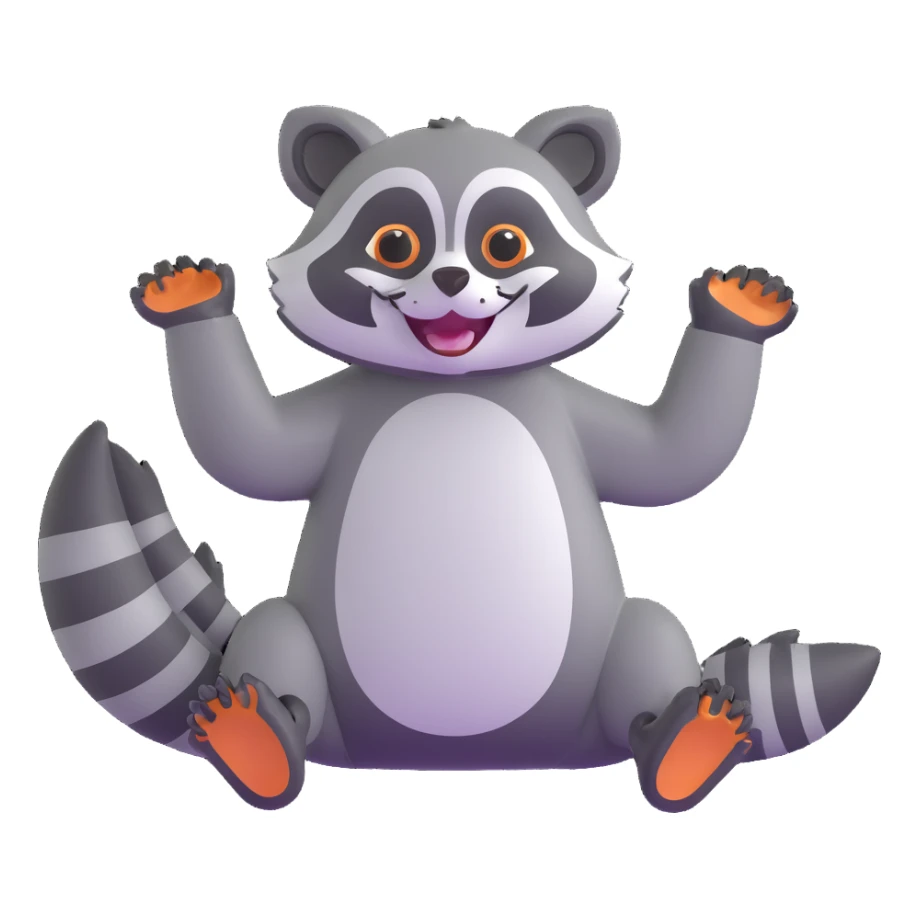 raccoon rolling with laughter, waving both paws, cartoonish sticker