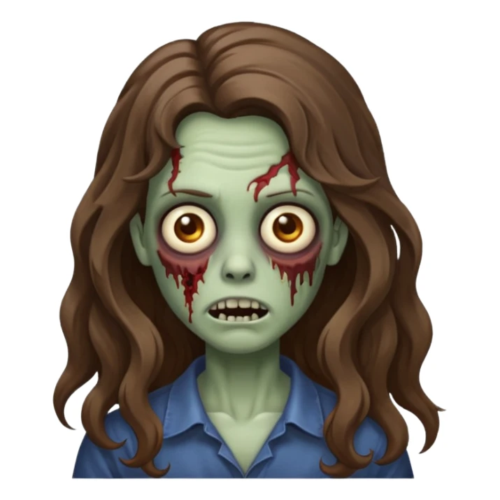 Make a zombie emoji with wavy hair castanho,long hair sticker