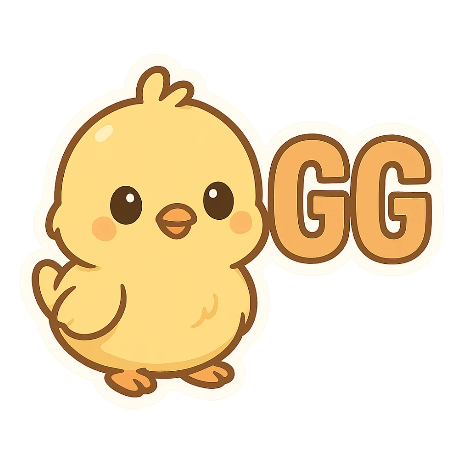 stylized chick next to bold GG letters, modern and clean sticker