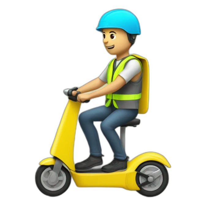 trottinette electrique bald man with yellow safety vest sticker