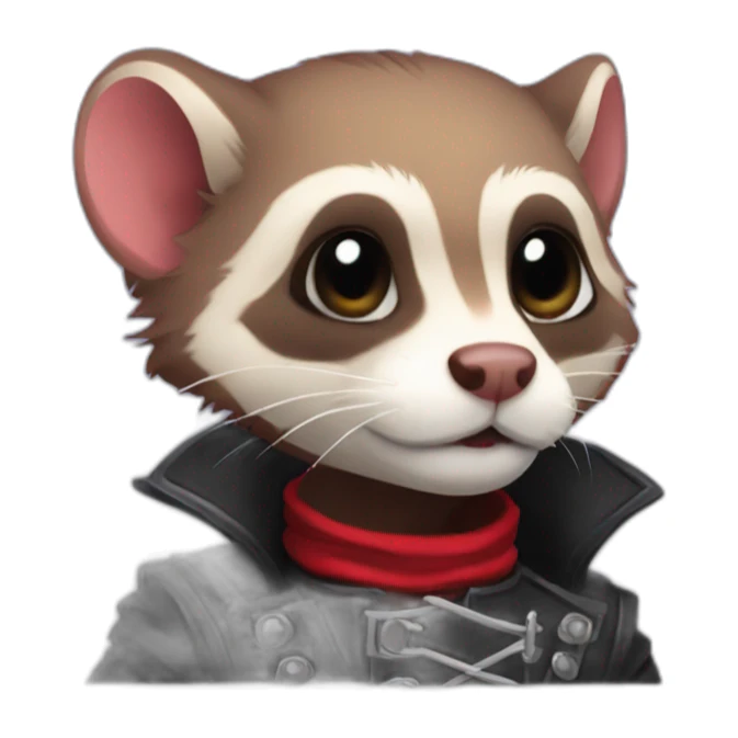 Red ferret wearing gothic heavy metal clothing sticker