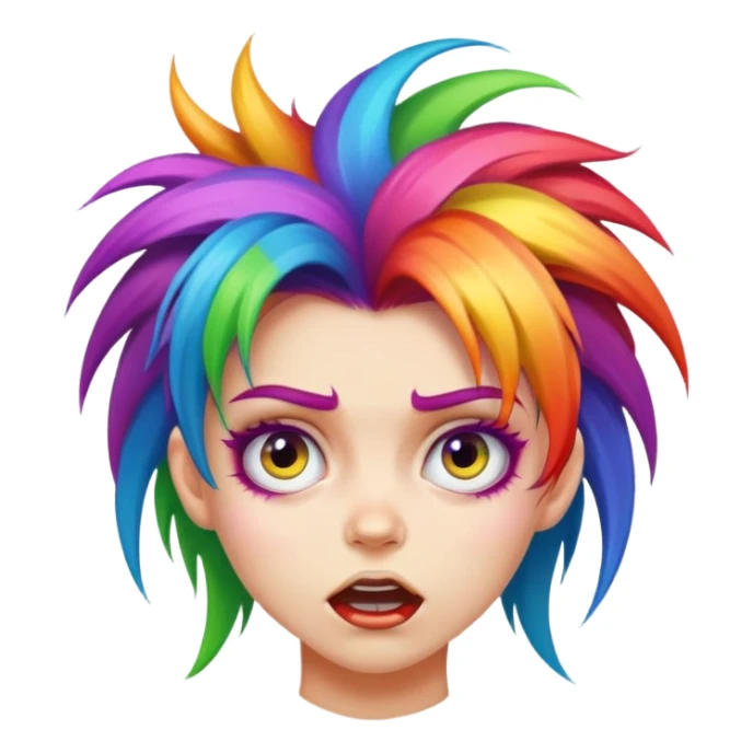 girl with rainbow crazy hair, mad face  sticker