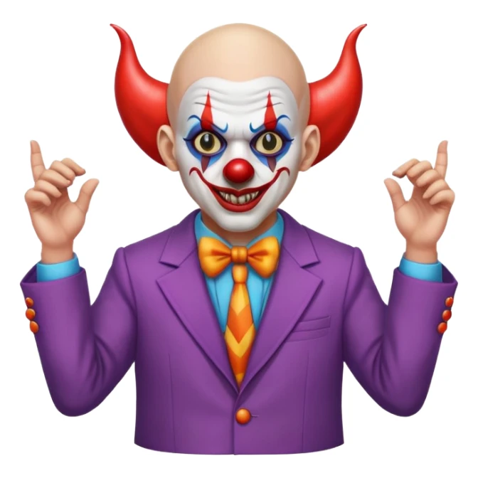 demonic clown wearing a leisure suit, bald with different horn styles sticker