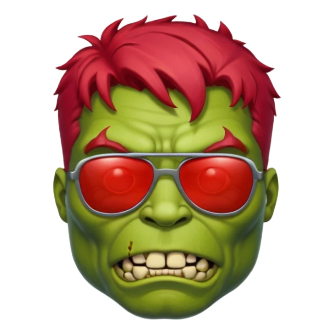 Zombie hulk with red hair and sun glasses face sticker