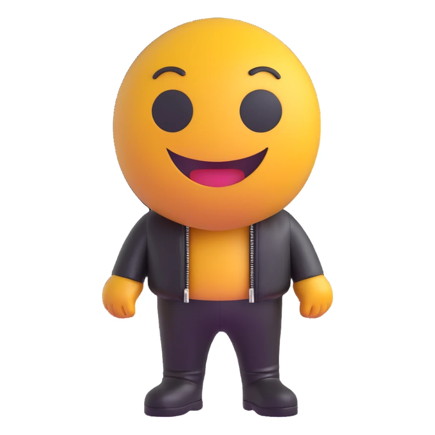3D smiley emoji, round shape, motorcyclist in leather pants: leather pants, leather jacket, funny face sticker
