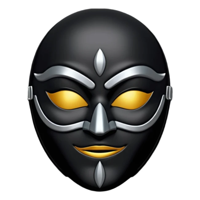 Minimal emoji, gothic mask forged from matte black leather, emotionless expression, smooth heavy surface, subtle metallic texture, deep shadows, no glow, no neon, flat emoji style, centered sticker