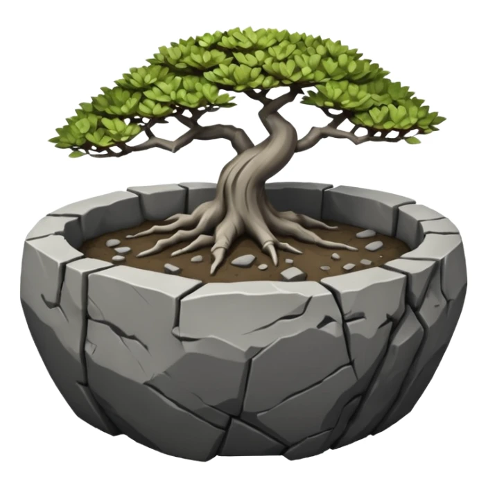 Stone Age rocks cracked and broken forming a very shallow bonsai pot  sticker