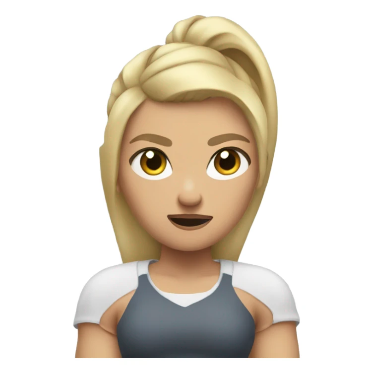 arms crossed angry woman blonde low ponytail nike top  sticker