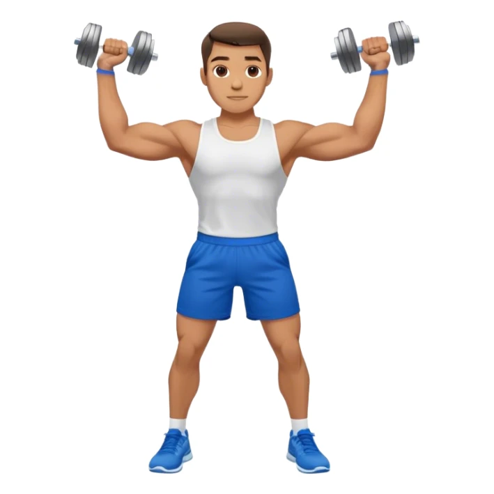 man with blue shorts doing side-lateral raise (T pose) with light dumbbells sticker