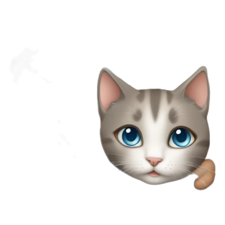 light gray, blue eyed cat cuddles brown highlighted colored girl sticker