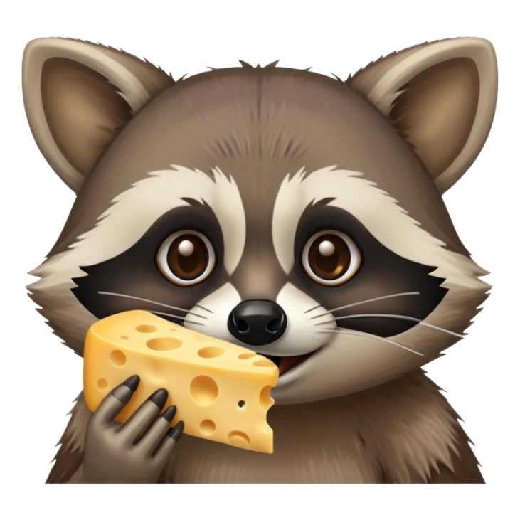 A raccoon eating some cheese sticker
