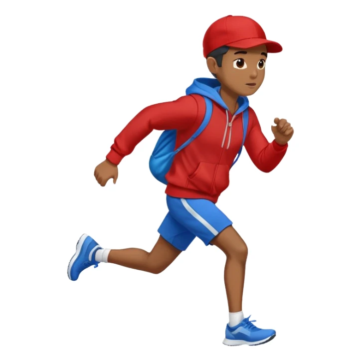 Black Man Wearing Blue Cap. Red Hoodie. and running. front right side sticker