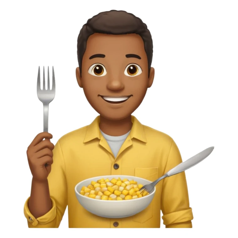 HAPPY BLACK MAN WITH YELLOW OPEN BUTTON-DOWN SHIRT, HOLDING AN FORK AND A COOK CORN BOWL sticker