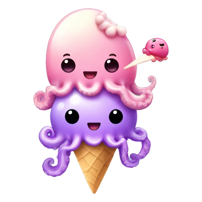 Kawaii pastel octopus and jelly fish having ice cream  sticker