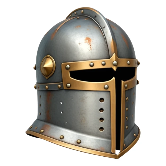 Antique medieval great helm with light rust spots and aged metal finish sticker