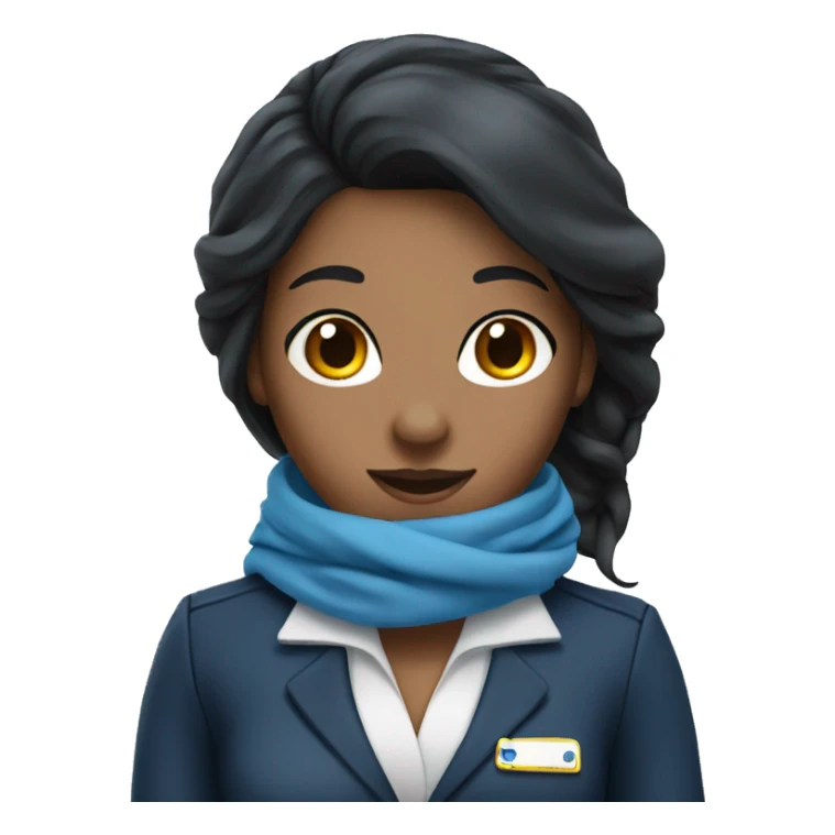 Flight attendant with long black hair and a blue scarf sticker