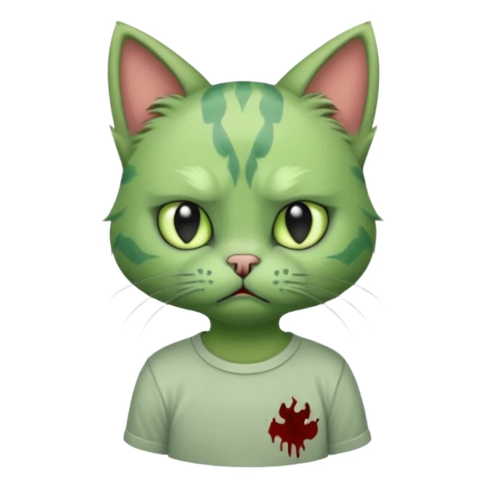 a super cute zombie green cat with shirt, look sad but not danger

 sticker