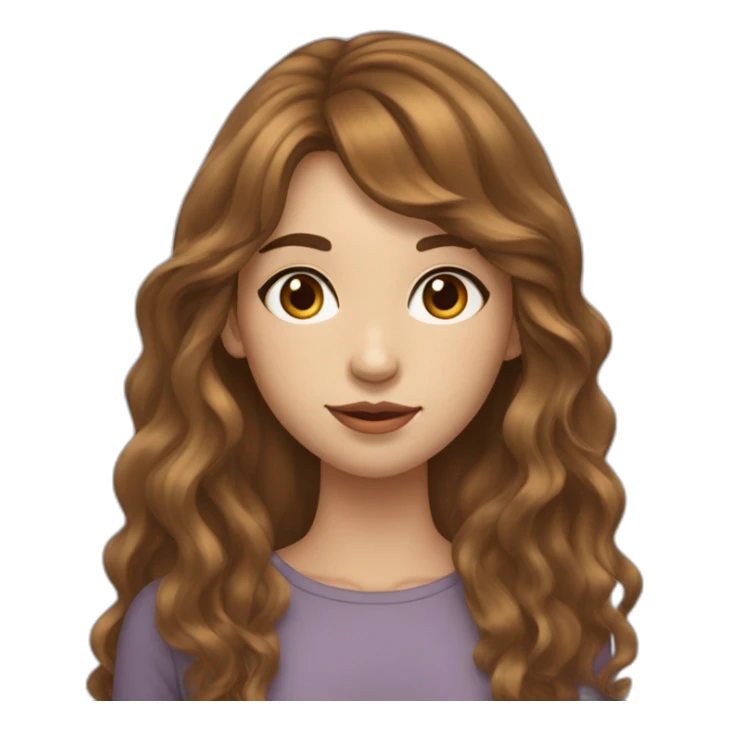 long wavy brown hair skinny girl with long side bangs, thin face and makeup from head to chest sticker
