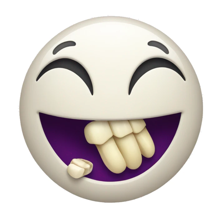A laughing smiley face with a bone in its mouth sticker