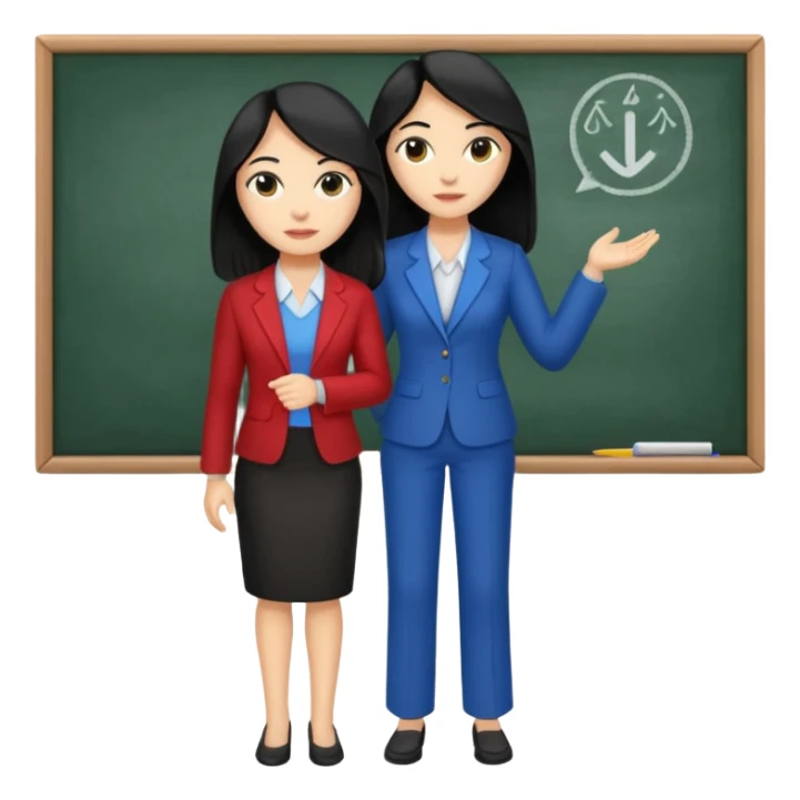 Women, professionals, teachers, black long hair, full body sticker