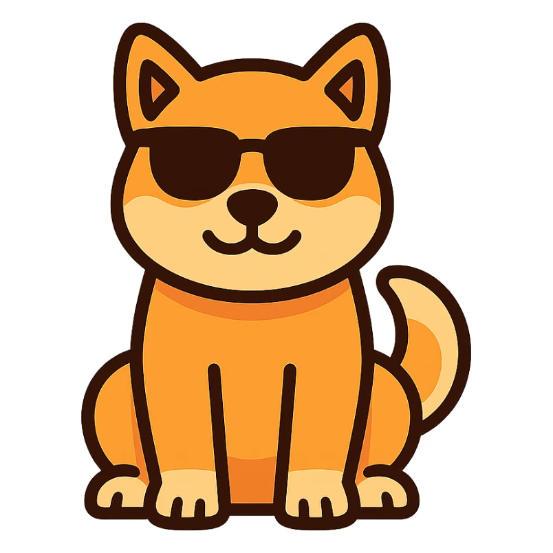 minimalist tech friendly vector logo of a Shiba Inu dog looking comfortable safe possibly with sunglasses warm cheerful colors no text no background elements suitable for vehicle UI sticker