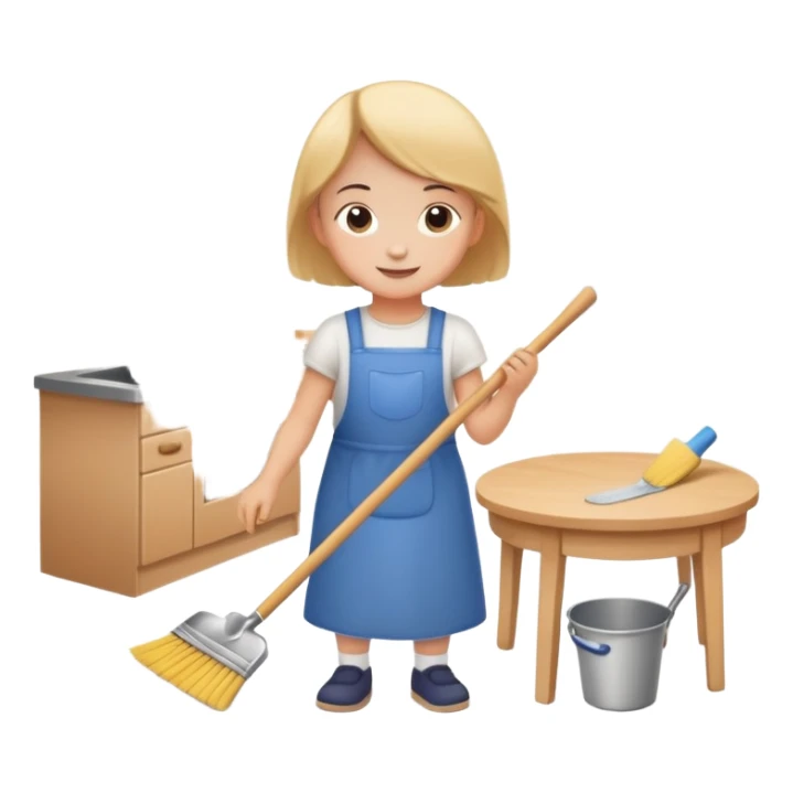 child helping parents with simple chores like sweeping or setting the table, cheerful and helpful sticker