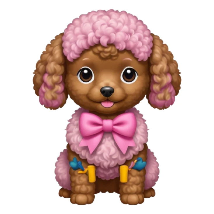 Brown toy poodle with pink bow sticker